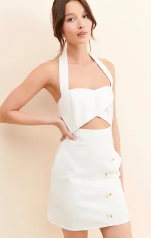 Mare Mare x Anthropologie White Cutout Halter Mini Dress Side Button Size S thumbnail 1