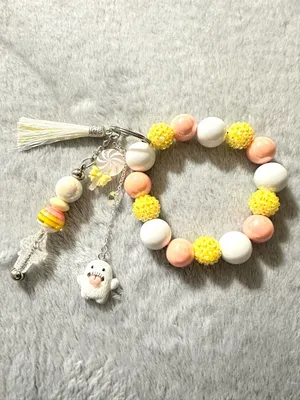 Charming Yellow, Peach & White Beaded Wristlet and keychain with Tassel Charm thumbnail 2