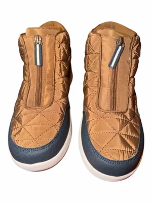 Lands' End Quilted Tan and Black Zip-Front Women's Winter Rain Boots thumbnail 2