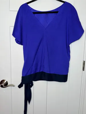 Ann Taylor Contrast Short Sleeve Side Tie Blouse thumbnail 1
