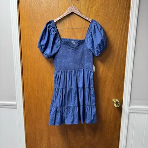 NEW Arula Laine Babydoll Dress Short Puff Sleeve Mini Denim Blue Amazing 1X thumbnail 14