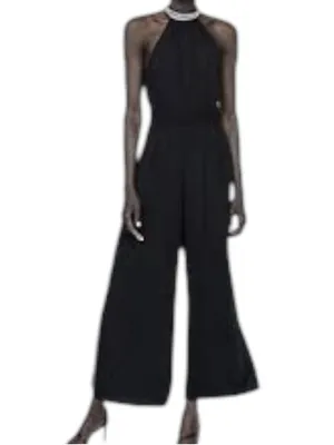 Zara Black Halter Neck Jumpsuit with Silver Embellishment Size L NWT thumbnail 5