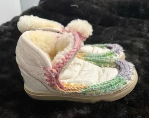 MOU - Eskimo Sneaker with Bold Rainbow Stitching in Nubuck True White 6 shoes thumbnail 1