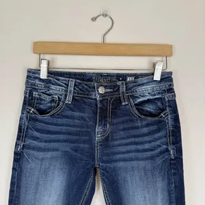 Miss Me Jeans Capri Mid Rise Raw Hem Logo Embellished Festival thumbnail 5