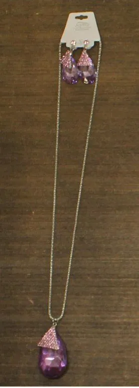 NWT Sophia Collection Studded Triangle Necklace Earring Set Silver / Purple 30" thumbnail 1