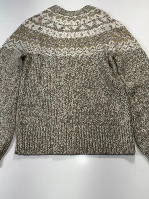 LOFT Cotton Wool Blend Brown & Cream Fair Isle Crewneck Sweater thumbnail 7