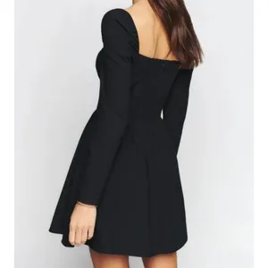 Reformation Johnny Mini Dress Womens 6 Black Square Neck Lace Up Cotton NWT thumbnail 4