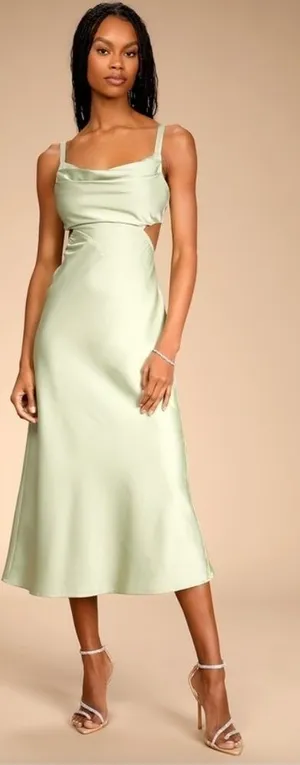 LULU's Prom Wedding Bridesmaid Sexy Satin Asymmetrical Elegant Midi Dress thumbnail 1