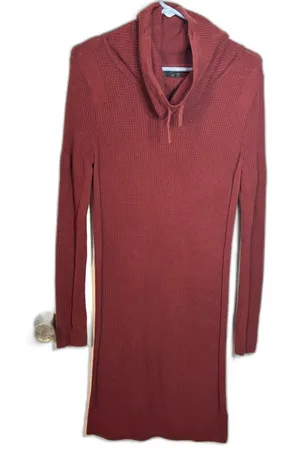 prAna Funnel Neck Tunic Sweater Dress M Burgundy Waffle Knit Granola Gorpcore thumbnail 1