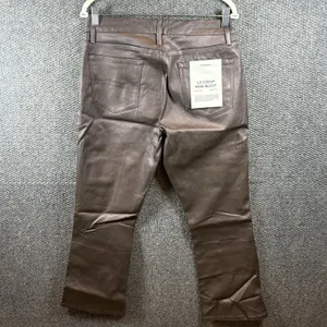 Frame Le Crop Mini Boot Jeans 32 Flare Metallic Coated Preppy Chic Mahogany‎ thumbnail 6