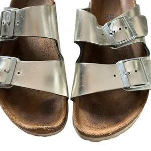 Birkenstock Arizona soft footbed sandals 38 metallic silver leather slides thumbnail 5