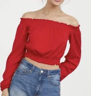 Women's Sexy Red Off-the-Shoulder Crop Top Size S thumbnail 1