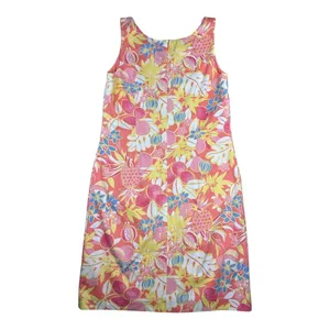 Talbots Womens Size 8 Fruit Floral Shift Dress Coral‎ Pink Yellow Sleeveless Zip thumbnail 8