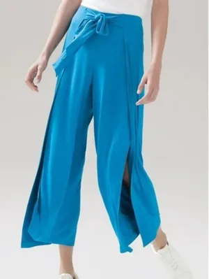 White House | Black Market Wide-Leg Crop Open Slit Leg Attached Tie Belt Palazzo Pants Size M-L thumbnail 1