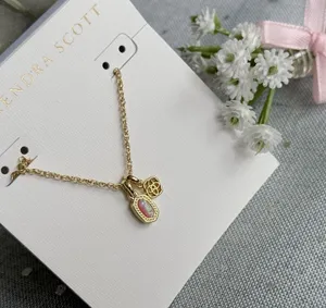 Kendra Scott Mini Elisa Dira Gold Necklace Light Pink Lab Grown Opal thumbnail 1