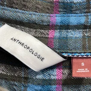 Antropologie Pilcro Women Olive Plaid Shirt with Blue Stripes Size S. thumbnail 4