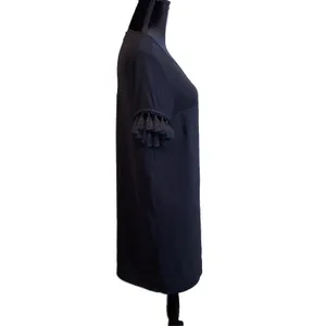 Lulus Womens Large Shift Dress‎ Iced Latte Black Mesh Tassel Sleeve Mini Event thumbnail 5