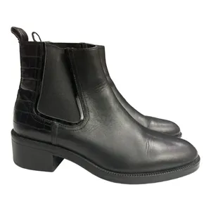 ZARA Block Heel Leather Croc Embossed Ankle Chelsea Boots, Black US 7.5 EU 38 thumbnail 4