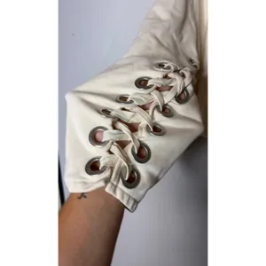 Alo Yoga Lace Up Pullover Suspension Sweatshirt in cream Sz M thumbnail 7