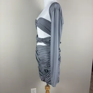 House‎ of CB Mini Dress Womens L+ 10/12 Camille Grey Silk Cutout Ruched Sexy thumbnail 10