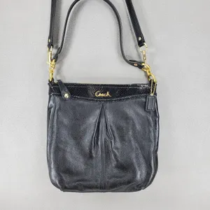 Coach‎ Crossbody Bag Womens Black Leather Snakeskin Trim Gold Hardware F20114 thumbnail 2