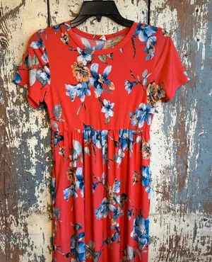 Pink Blush Short Sleeve Floral Maxi Dress, size small thumbnail 1
