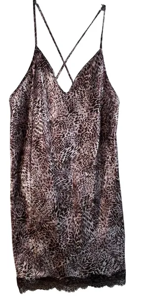 Jonquil In Bloom Leopard Print Lace Trim Slip‎ Dress Cami Nightie M M thumbnail 1