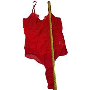 Mesh & Lace Teddy Bodysuit Bright Red Sexy Lingerie Sheer Rave Outfit Size M New thumbnail 5
