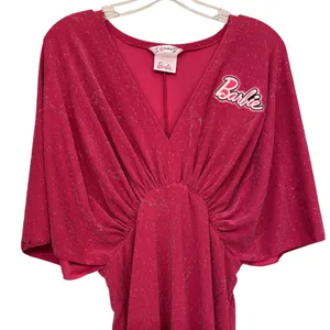 Barbie Pink Glitter Dolman‎ Sleeve Cinched Waist Mini Dress Womens Medium thumbnail 3