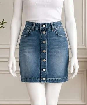 H&M Women Denim Mini Skirt Button Front Medium Wash Blue Size 4 thumbnail 1