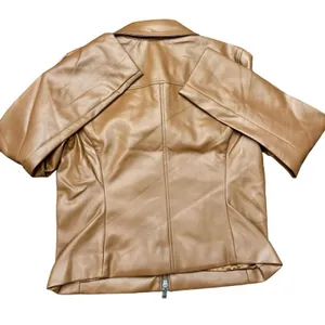 Abercrombie Fitch Vegan Leather Moto Jacket Women Medium Tan Camel NWT thumbnail 6