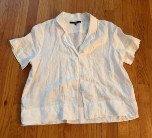 Quince 100% European Linen Short Sleeve Shirt Size M White Camp Collar Boxy Top thumbnail 1