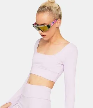 Square Neck Cropped Long Sleeve Workout Top thumbnail 1