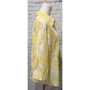 D & Co. QVC Women’s Blouse Size Large Yellow Floral Button Up 3/4 Sleeve Top thumbnail 3