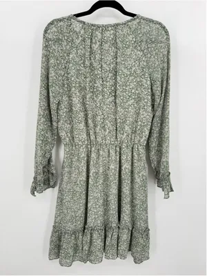 Illa Illa Green Cream Floral Midi Dress Cottagecore Ruffle Sheer Prairie Fairy Boho Large thumbnail 2