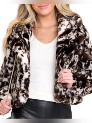 Free People Band of The Free Open Front Crop Faux Furlvory/Black Jacket Medium thumbnail 3