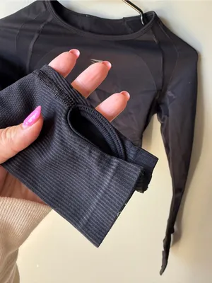 Gymshark Black Long Sleeve Crop Top Open Back Thumbholes XS thumbnail 3