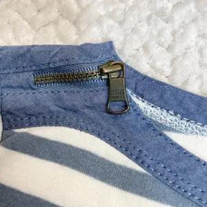 Ralph Lauren Lauren‎ Jeans Co Blue cream striped Knit Top Zip accent Sleeve Shirt women SZ S thumbnail 9