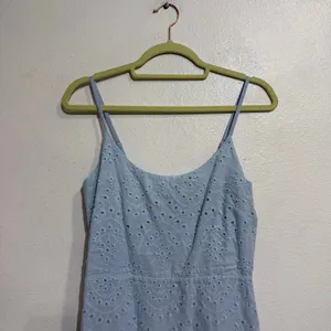 Lulus Light Blue Modern Romantic Eyelet Embroidered Cotton Mini Dress Sz S thumbnail 3
