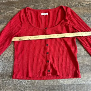 Madewell Scooped Neck Ribbed Cardigan Womens Large Red Academia Layer Y2K Preppy thumbnail 4