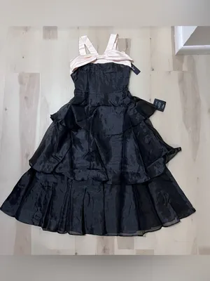 Lulus NWT Women Small Black Cream Satin Ruffle Tiered Midi Dress Balletcore Chic thumbnail 4