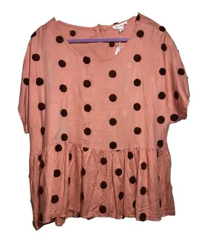 BLU‎ PEPPER Baby-Doll Style Pink Shirt Brown Polka Dots Women’s Medium NWT thumbnail 1