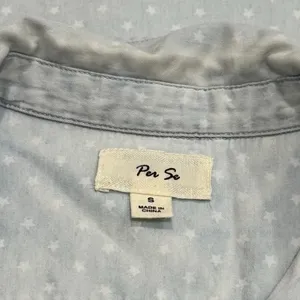 Per Se‎ Baby Blue White Polka Dot Chambray Button up Vest Country Rodeo Size S thumbnail 7