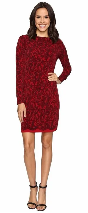 Michael Kors Red Lace Long-Sleeve Sheath Dress thumbnail 1