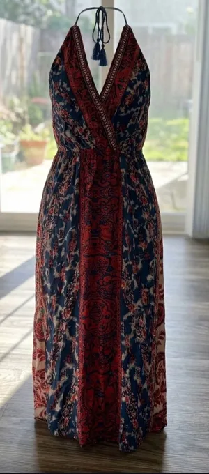 Flying Tomato Red and Blue Mixed Print Dress Medium thumbnail 1