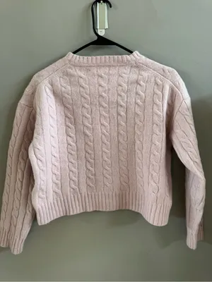 Sunday Best Wool Blend Cable Knit Cropped Crewneck Sweater - Pale Pink thumbnail 5