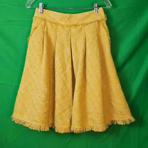 Maeve Anthropologie Womens Yellow Tweed‎ Fringe Skirt 2 thumbnail 1