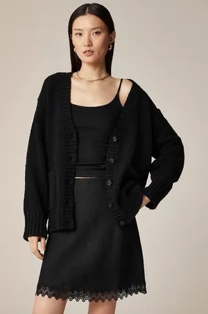 NWT!! J. CREW Marina V-Neck Cardigan Sweater Pockets Solid Black‎ Preppy Medium thumbnail 1
