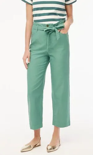 J Crew Factory women’s Cropped twill paper-bag pant green Size 12 NWOT thumbnail 1