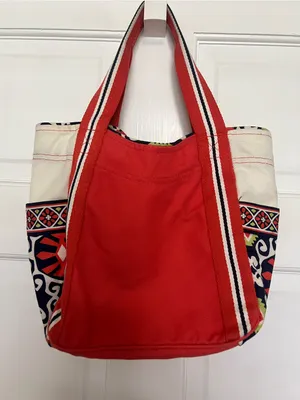 Vera Bradley Red Canvas Tote with Patterned Trim thumbnail 1